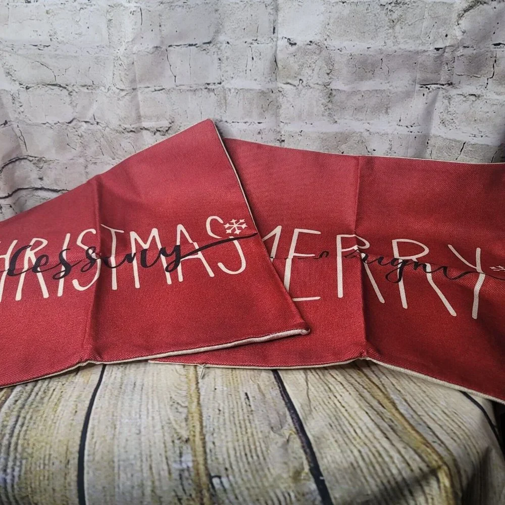 2 Merry Christmas Blessing And Bright Cases Throw Pillow Cover Home Cushion Sofa